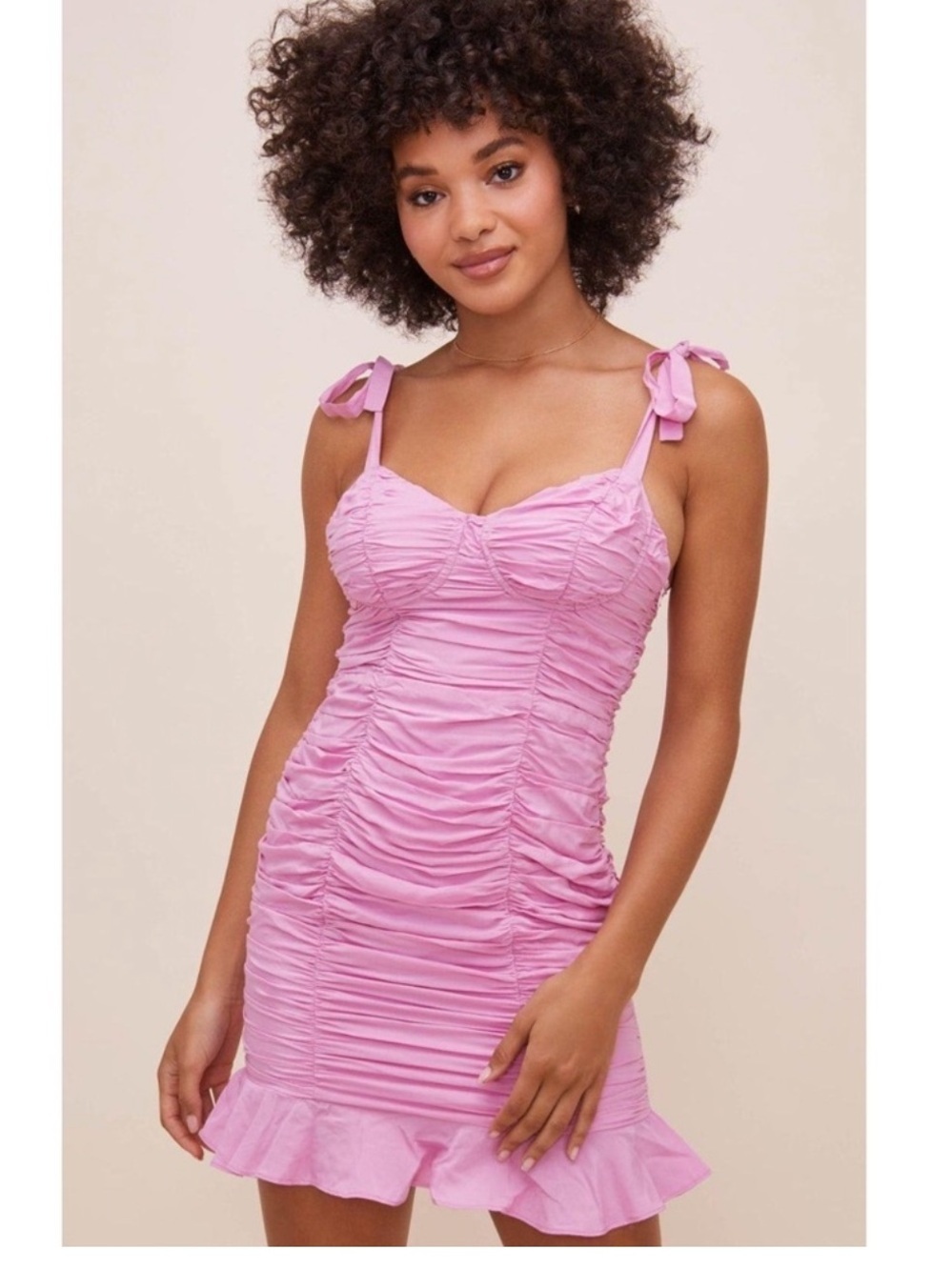 ASTR Women's Lavender Pink Aiko Ruched Mini Dress Size Large